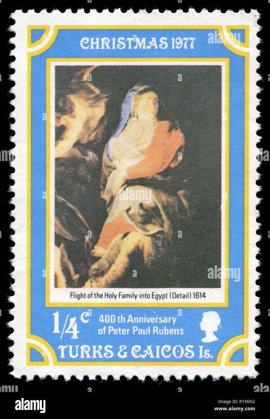 Briefmarken aus der Turks- und Caicosinseln, in der Weihnachtszeit 1977 Serie, 400-jähriges Jubiläum von Peter Paul Rubens Stockfoto
