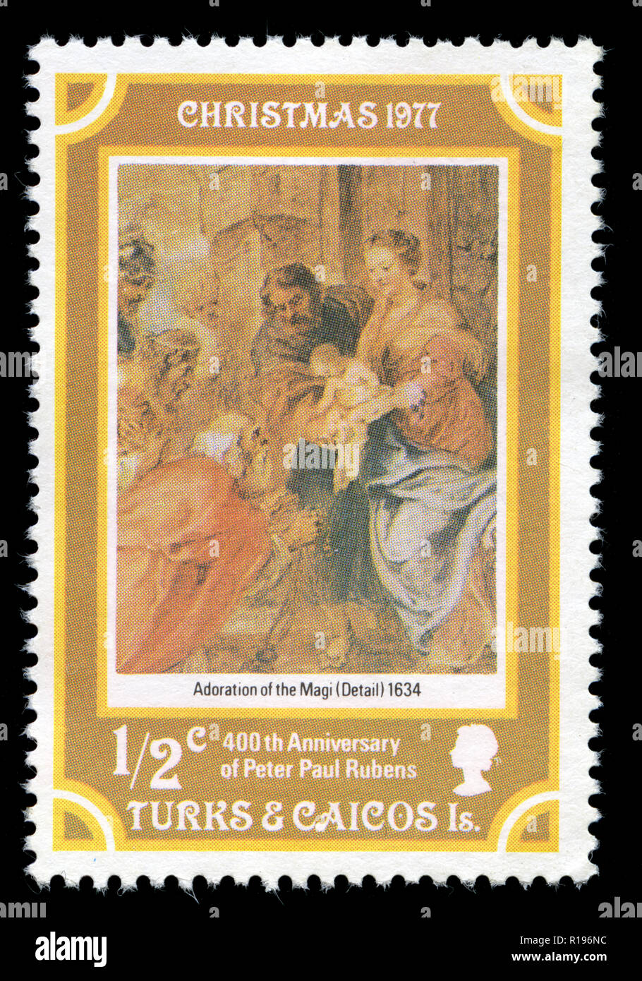 Briefmarken aus der Turks- und Caicosinseln, in der Weihnachtszeit 1977 Serie, 400-jähriges Jubiläum von Peter Paul Rubens Stockfoto