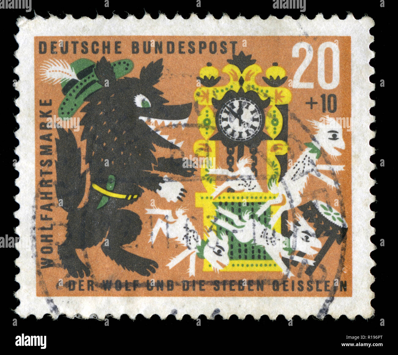 Poststempel Stempel aus der Bundesrepublik Deutschland in der Wohlfahrt: Geschichten der Gebrüder Grimm Serie 1963 ausgestellt Stockfoto