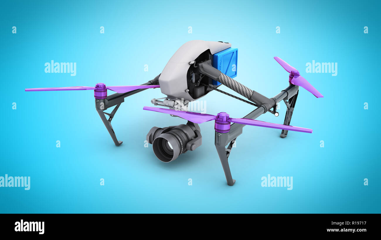 Film Konzept generisches Design Fernbedienung Luft Drohne Fliegen, 3D-Rendering auf Blau Stockfoto