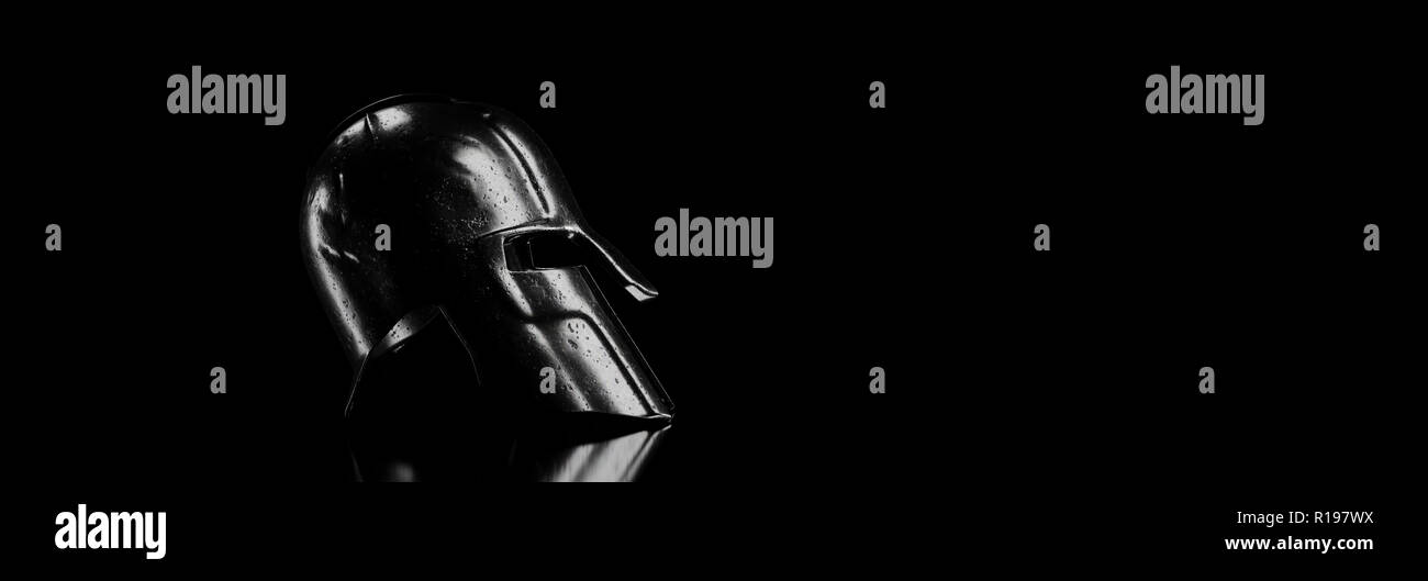 3D-Rendering der griechischen Antike Sparta Art Helm in low-key-Licht Stockfoto