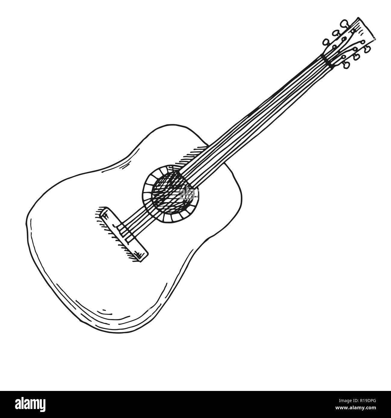 Skizze Einer Gitarre Vector Illustration Akustik Gitarre Auf Weissem Hintergrund Stock Vektorgrafik Alamy