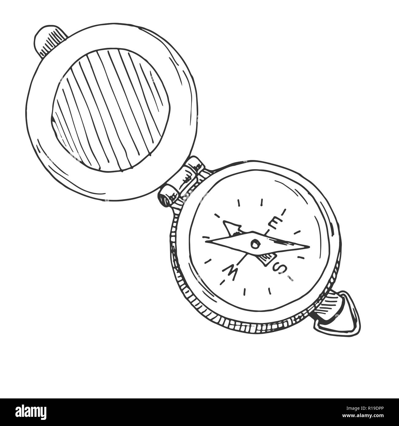 Skizze eines Kompass. Vector Illustration. Auf weissem Hintergrund  Stock-Vektorgrafik - Alamy