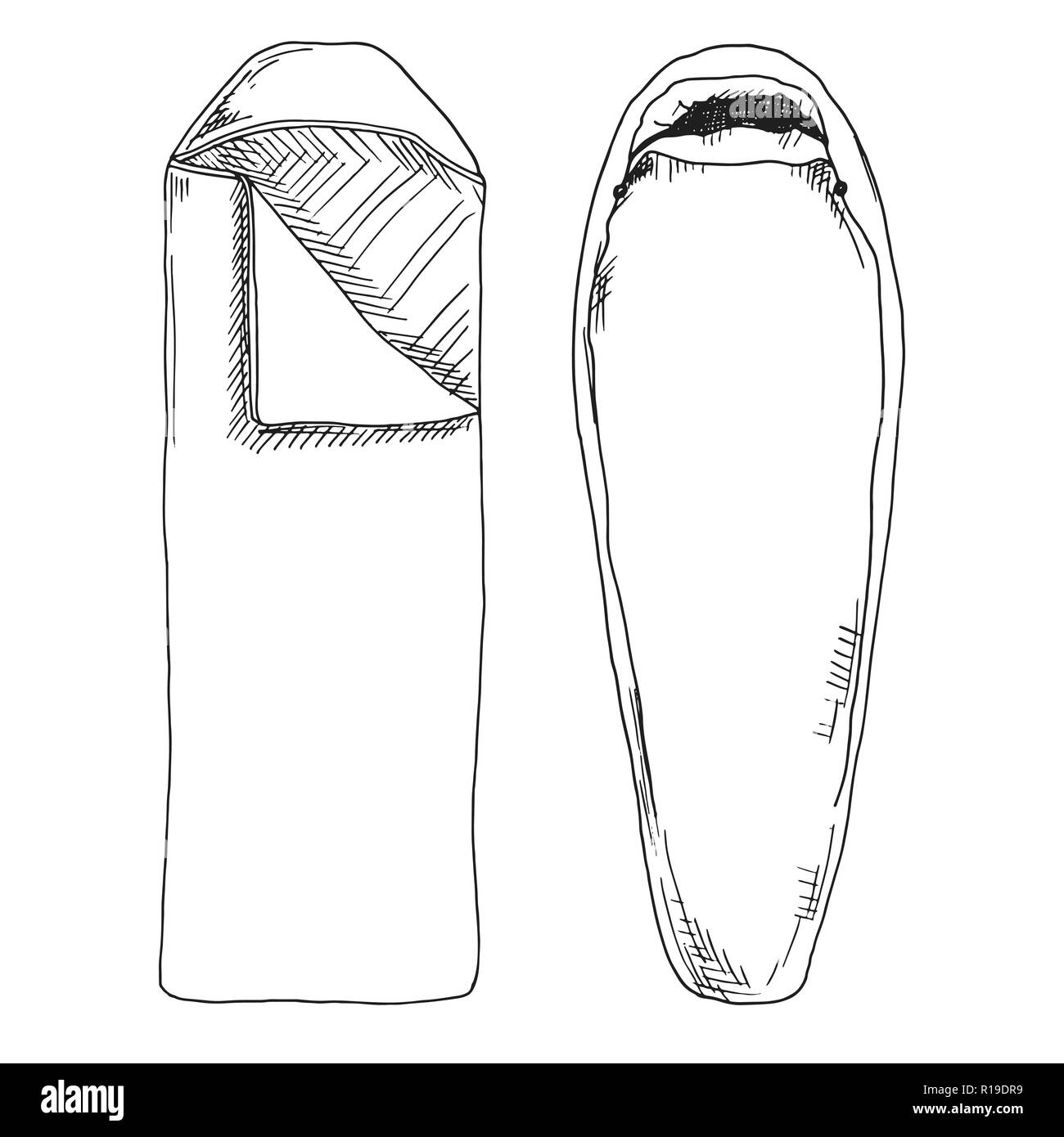 Skizze der Schlafsäcke auf weißem Hintergrund. Vektor Stock Vektor