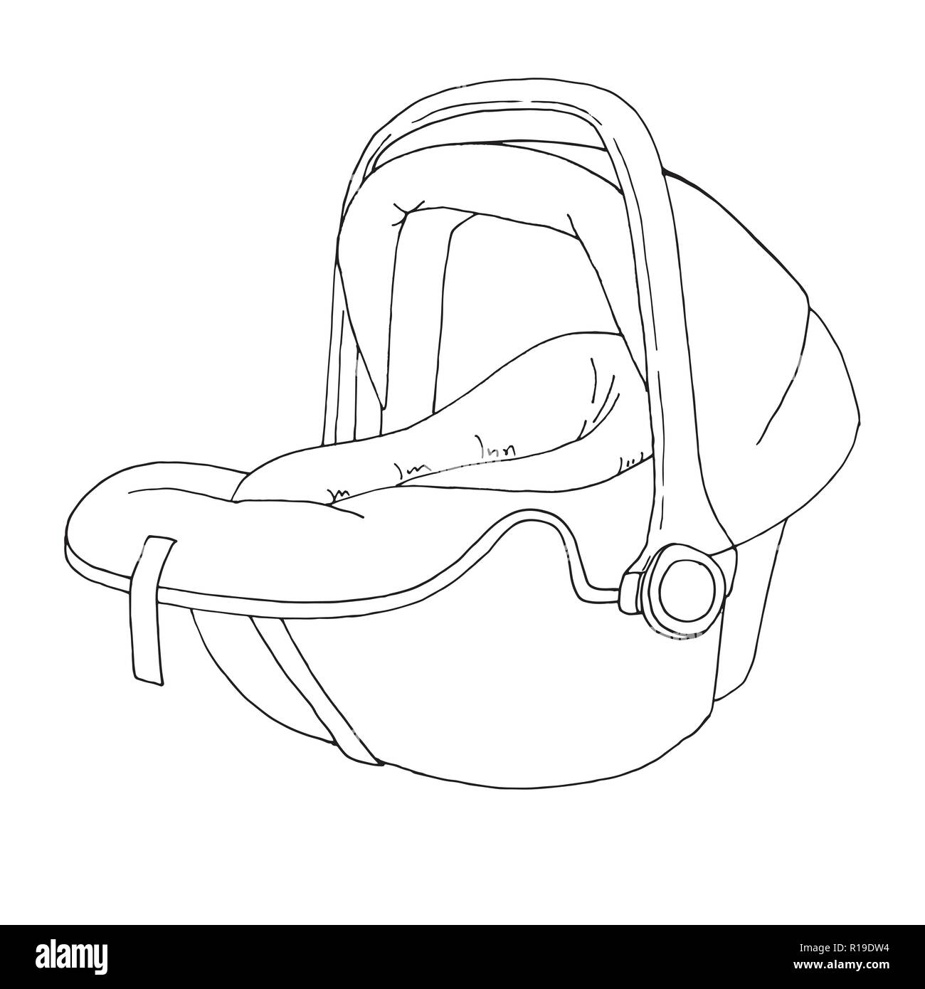 Skizze eines Kinder Autositz. Die Sicherheit von Kindern. Vector Illustration Stock Vektor
