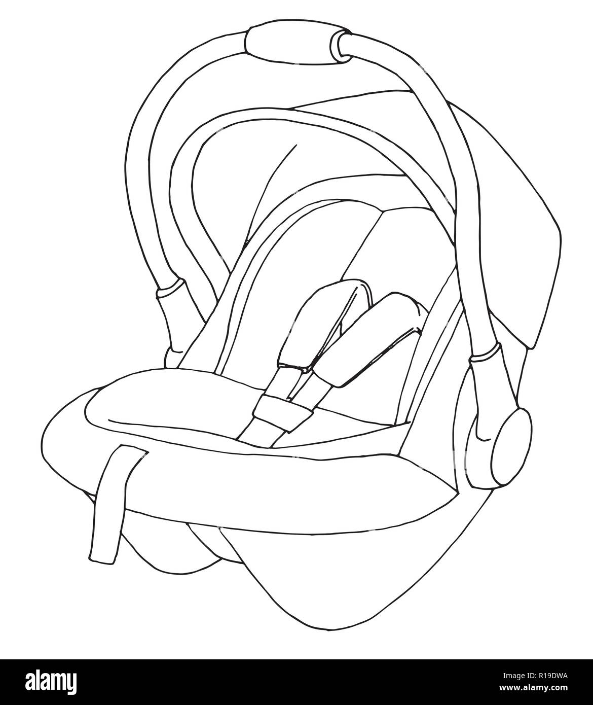 Skizze eines Kinder Autositz. Die Sicherheit von Kindern. Vector Illustration Stock Vektor