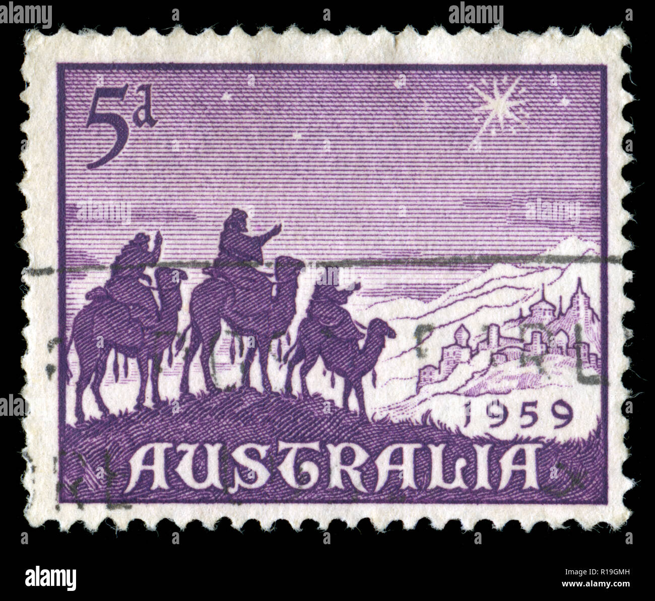 Poststempel Stempel aus Australien in der Weihnachtszeit 1959 Serie Stockfoto
