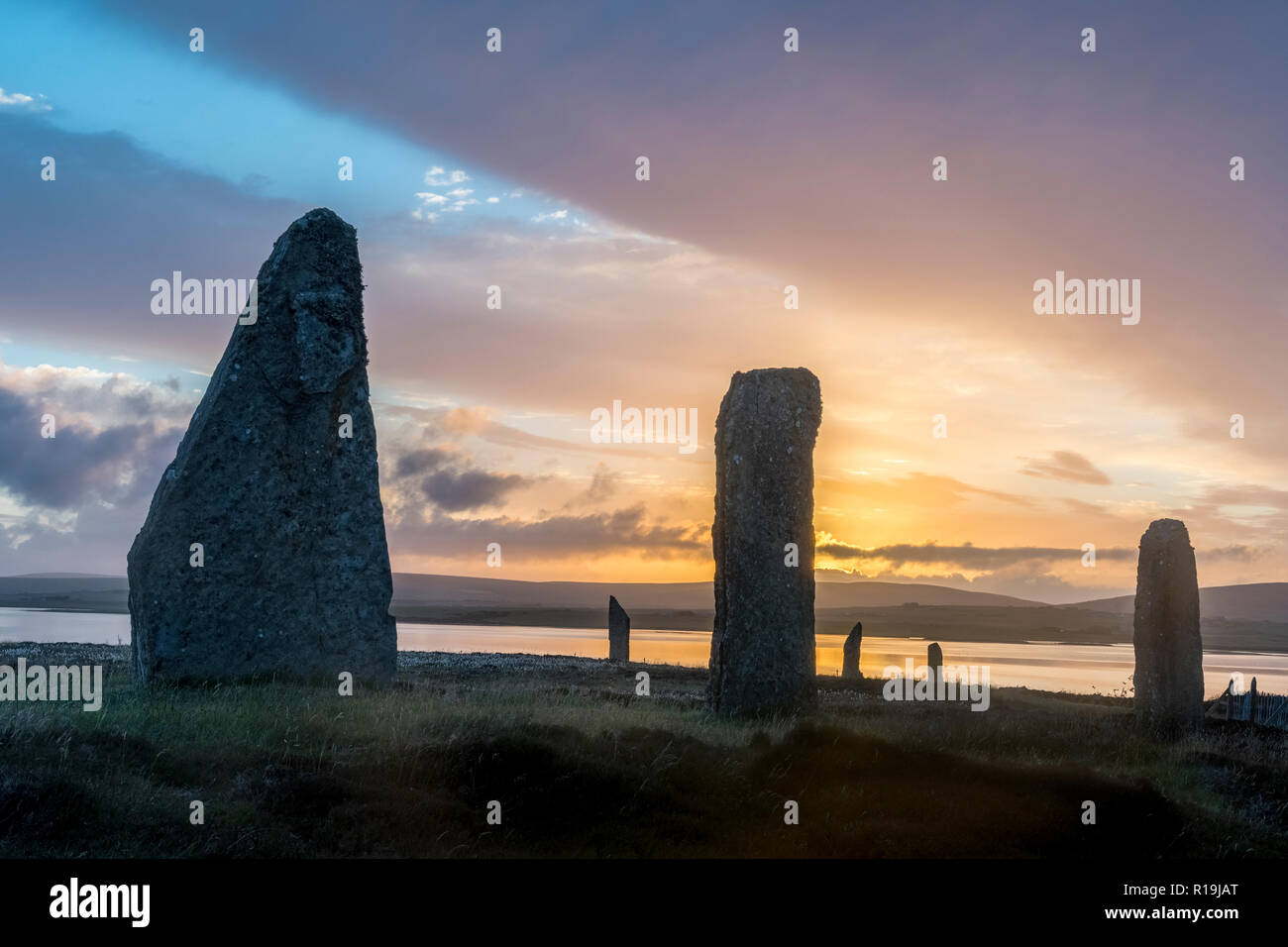 Ring von Brodgar neolithische Menhire, Stone Circle Stockfoto