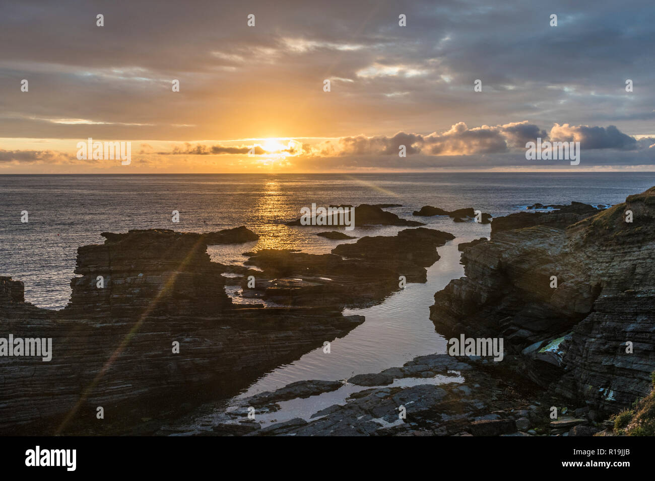 Birsay Sonnenuntergang, Orkney Mainland. Stockfoto