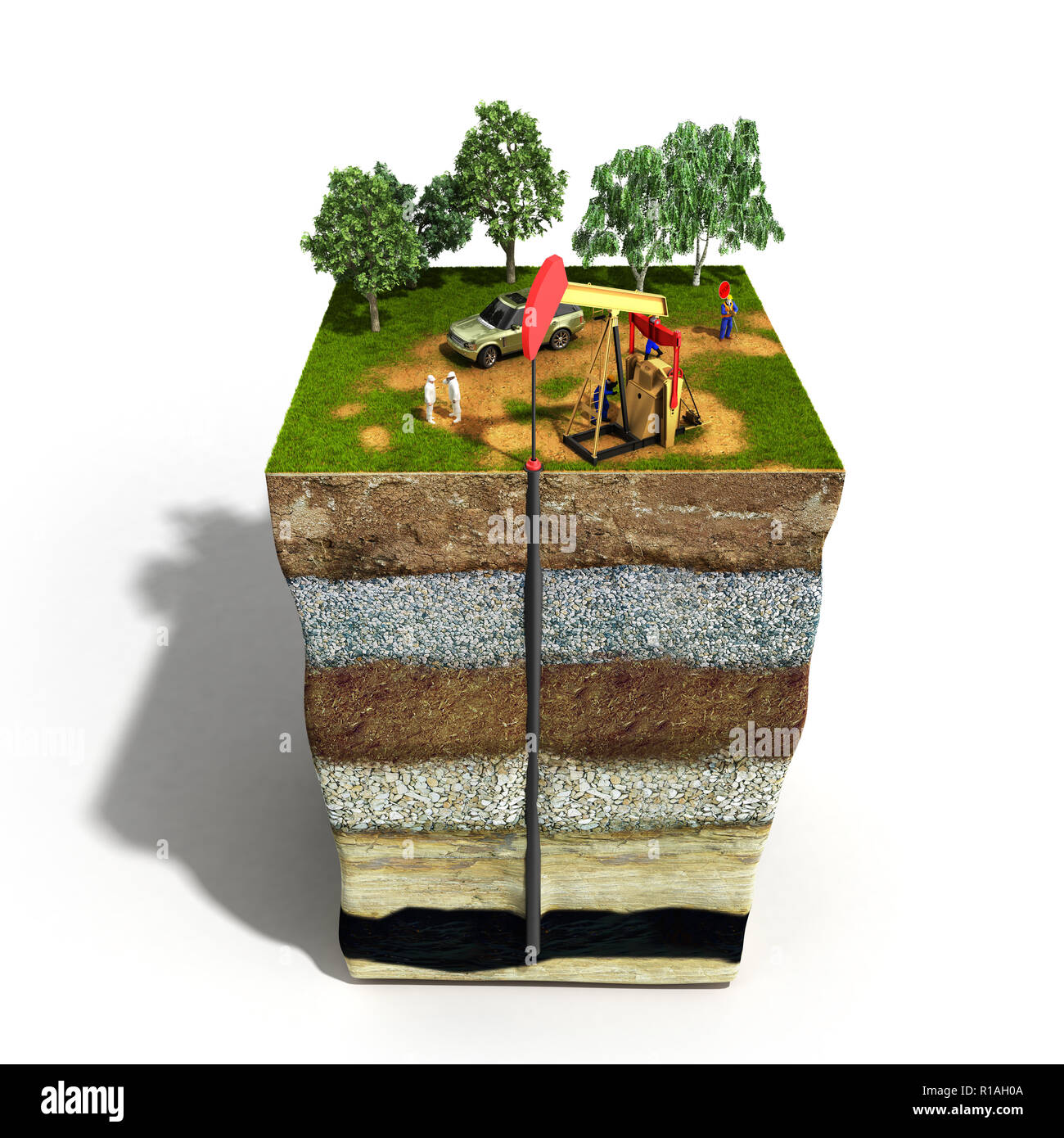 Öl bohren exploration Konzept Ingenieur Schreiben auf dem Papier vor der Erdgasleitungen Raffinerie der Gas-, Öl- und Flachbild 3D-Illustration für infogra Stockfoto