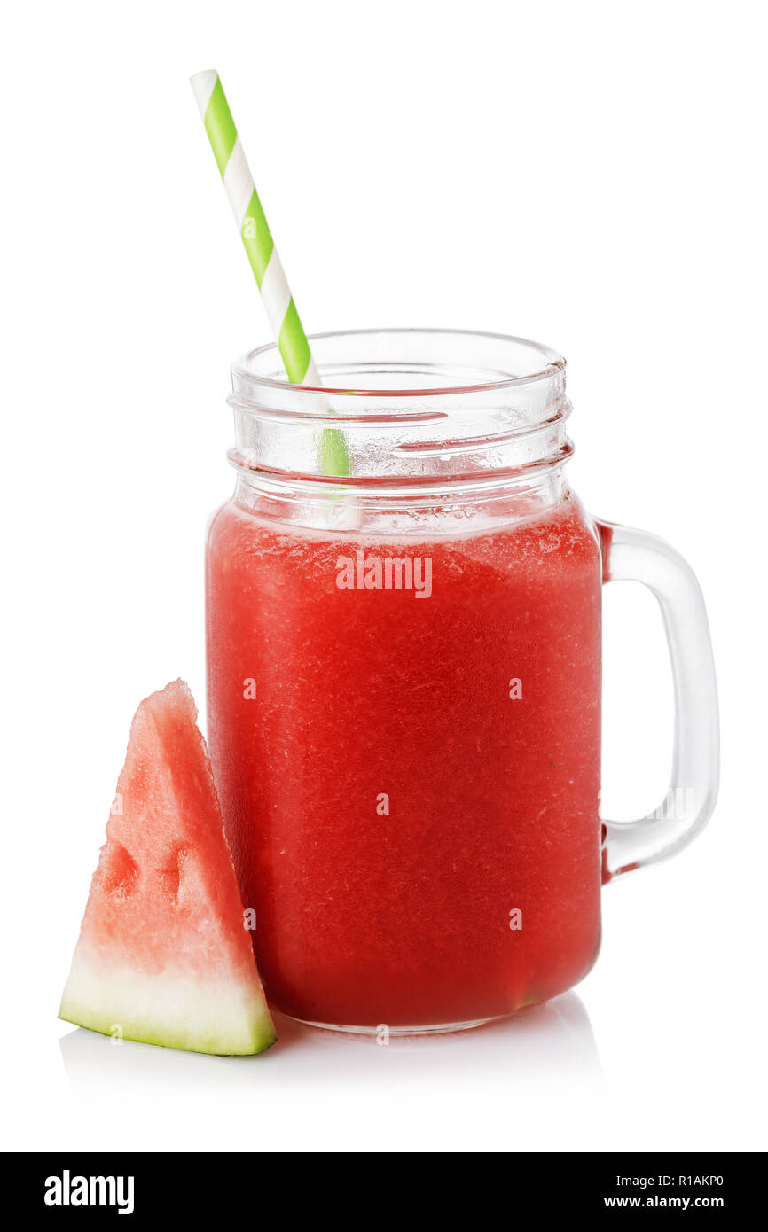 Smoothies von Reife Wassermelone in einem Glas. Trinken isoliert auf weißem Hintergrund Stockfoto