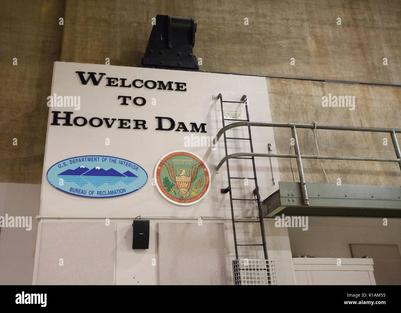 Willkommen dam Zeichen innerhalb des Triebwerks zu Hoover Stockfoto