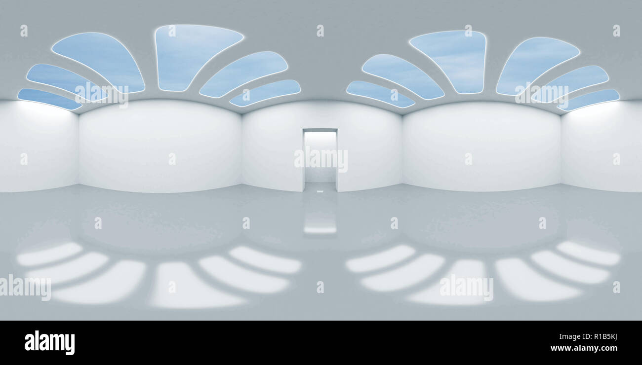 HDRI Umgebung Karte, abstrakte Sphärisches Panorama Hintergrund, Innenbeleuchtung Quelle Rendering (Leer 3D-Illustration Zimmer) Stockfoto