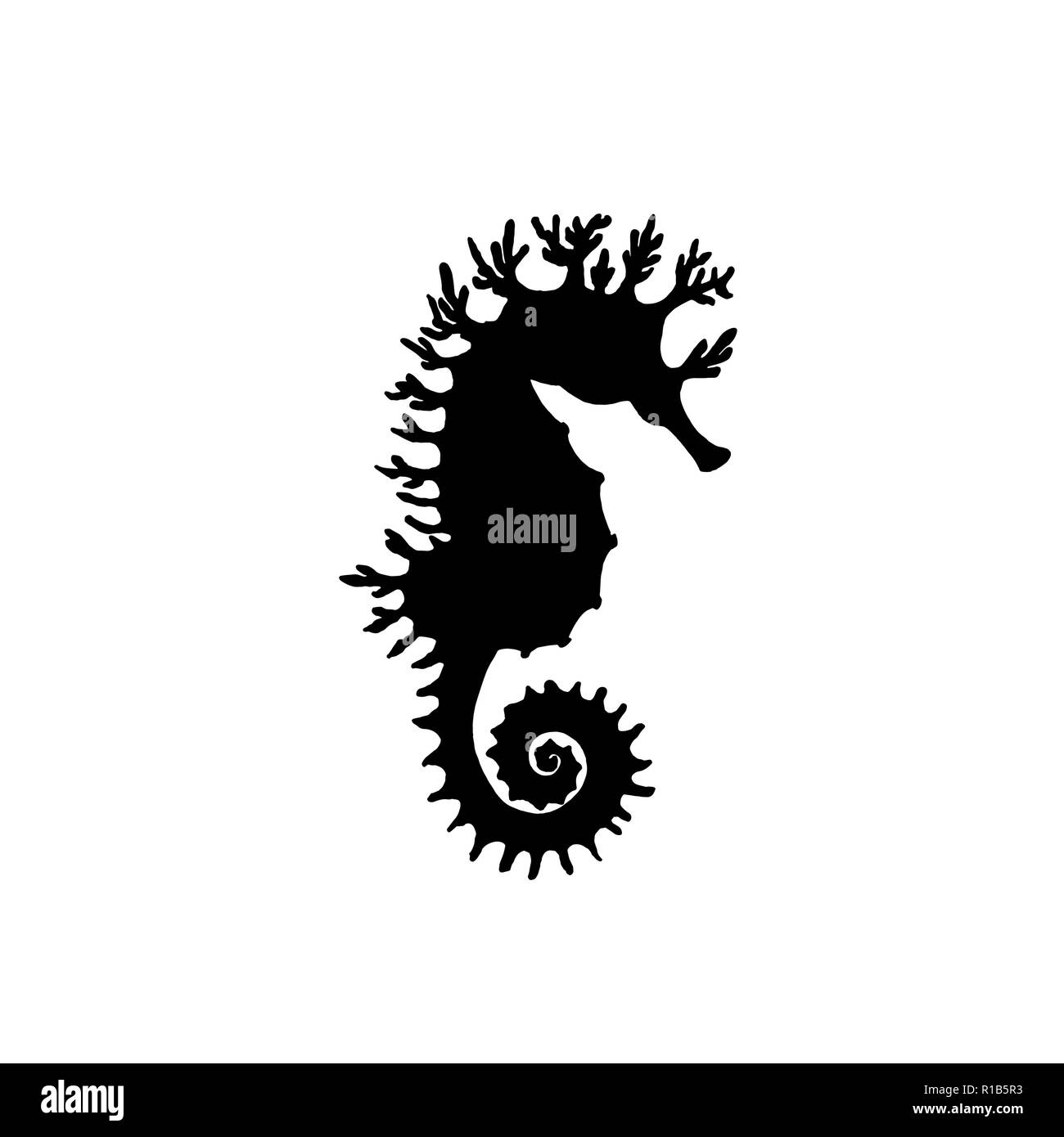 Vector Abbildung: schwarz seahorse Silhouette. Handzeichnung seahorse Silhouette Stock Vektor