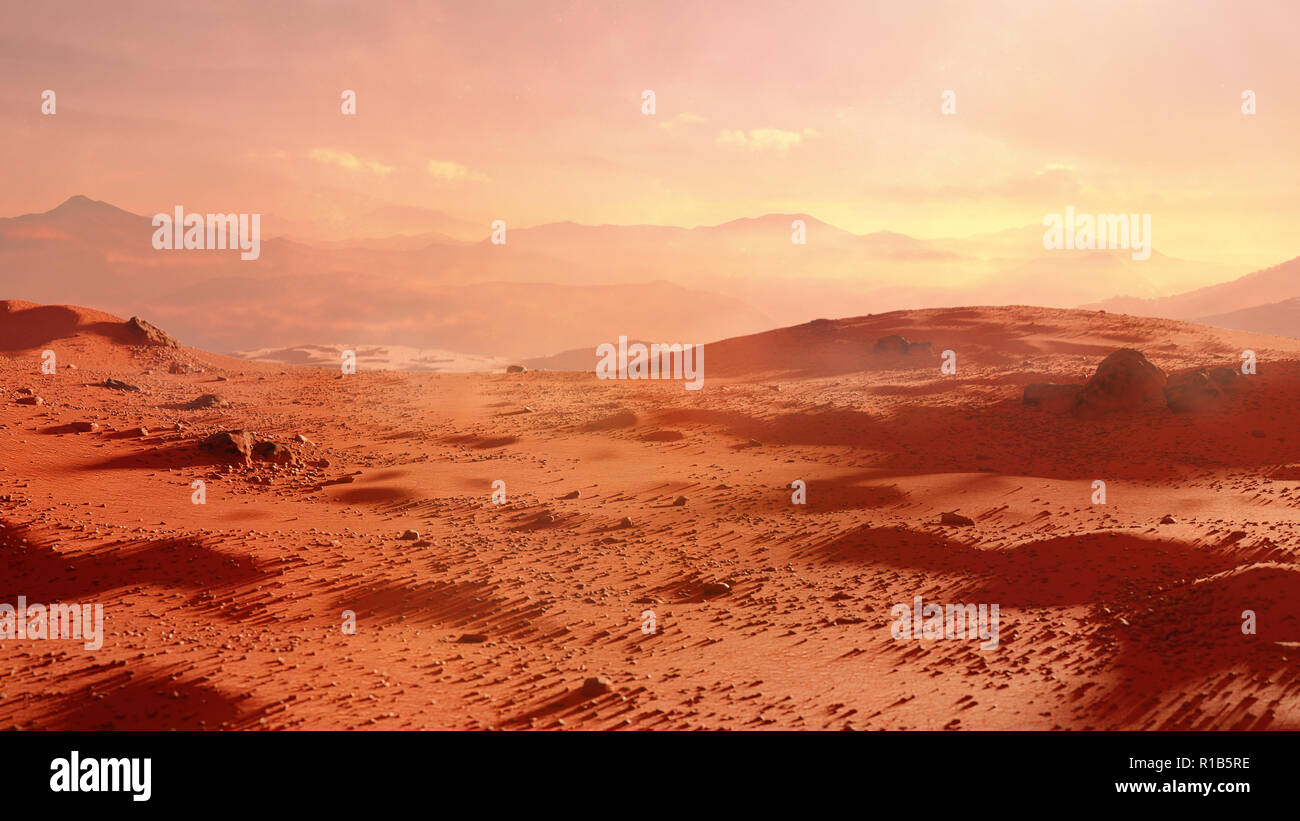 Landschaft auf dem Planeten Mars, malerischen Wüste Szene auf dem Roten Planeten Stockfoto