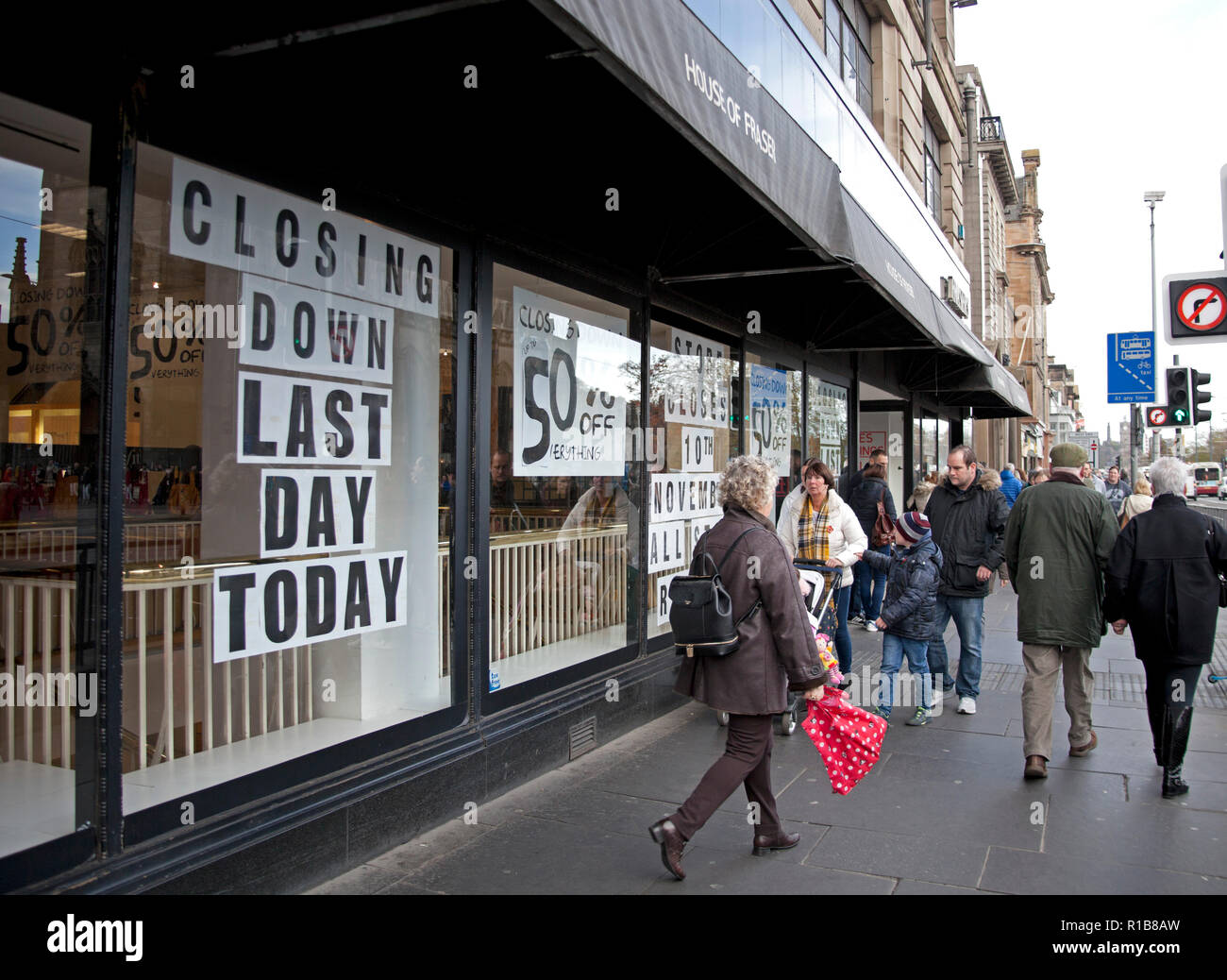 Letzten Tag des House of Fraser Store auf der Princes Street, Edinburgh, Schottland, Großbritannien Stockfoto