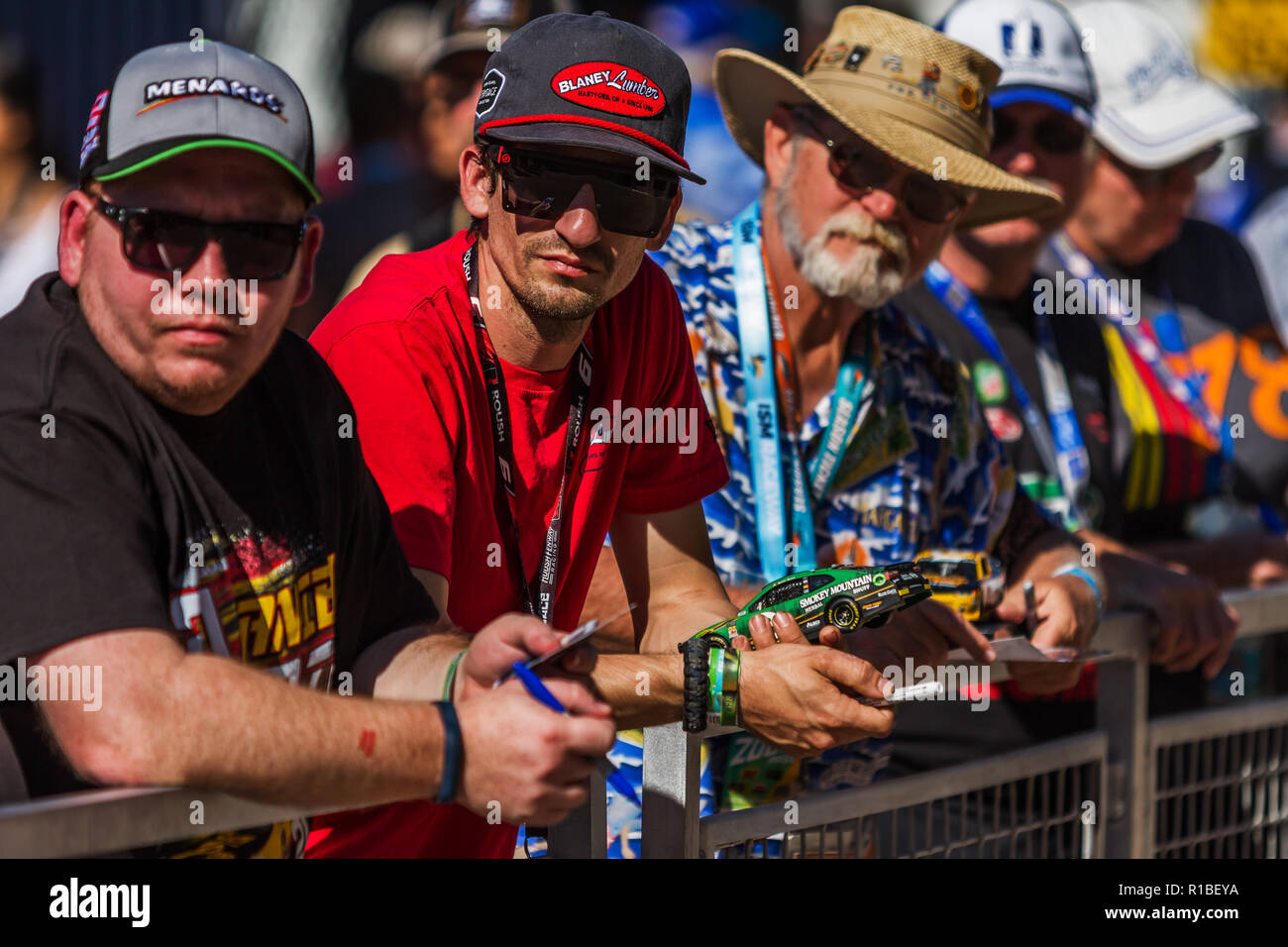 Phoenix, AZ, USA. 10 Nov, 2018. 10. NOVEMBER: die Fans warten auf Ihre bevorzugten Antrieb autogramme vor Beginn der NASCAR Xfinity Whelen Trusted Durchzuführen 200 an der ISM Raceway am 10. November 2018 in Phoenix, Arizona zu unterzeichnen. Quelle: Doug James/ZUMA Draht/Alamy leben Nachrichten Stockfoto