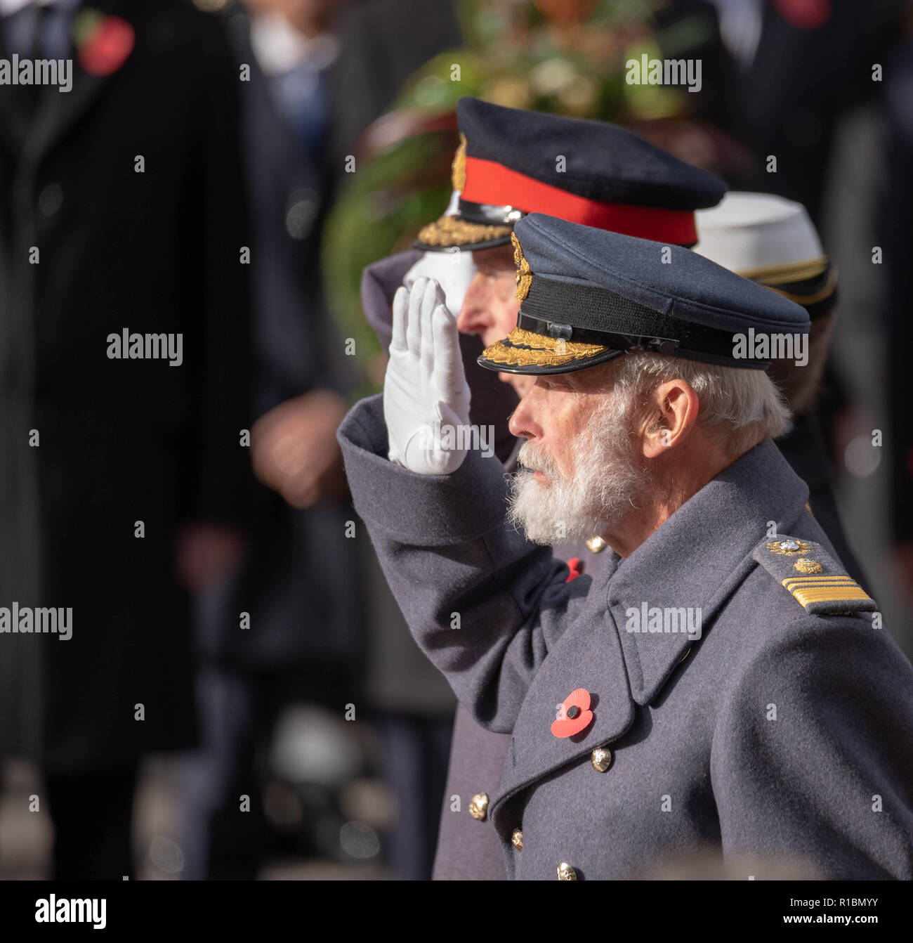 London, Großbritannien, 11. November 2018 den Nationalen Dienst der Erinnerung an das Ehrenmal London auf das Gedenken Sonntag in Anwesenheit von der Königin, die Prime Minster, Theresa May, ehemaliger Premierminister, Senior giftgastechnologie Minister und Vertreter des Commenwealth Prinz Michael von Kent Credit Ian Davidson/Alamy leben Nachrichten Stockfoto