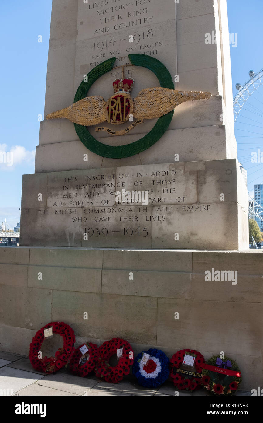 London, Großbritannien, 11. November 2018: Die RAF Denkmal auf der Themse im Whitehall in London auf das Gedenken Sonntag Kreditkarten: Auf Sicht Fotografische/Alamy leben Nachrichten Stockfoto