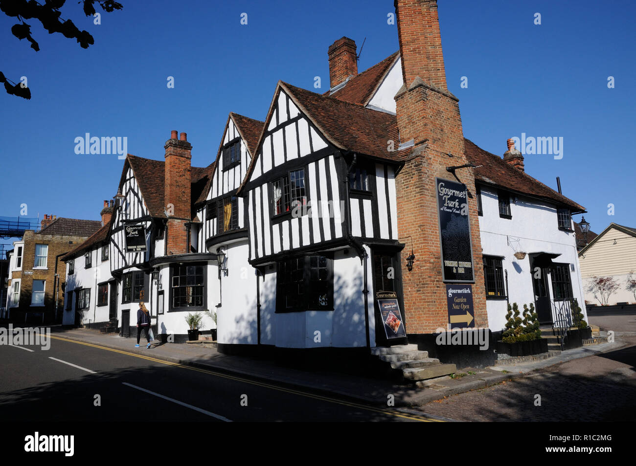 Das 16. Jahrhundert Boar's Head Inn, High Street, Bishops Stortford, Hertfordshire. Stockfoto