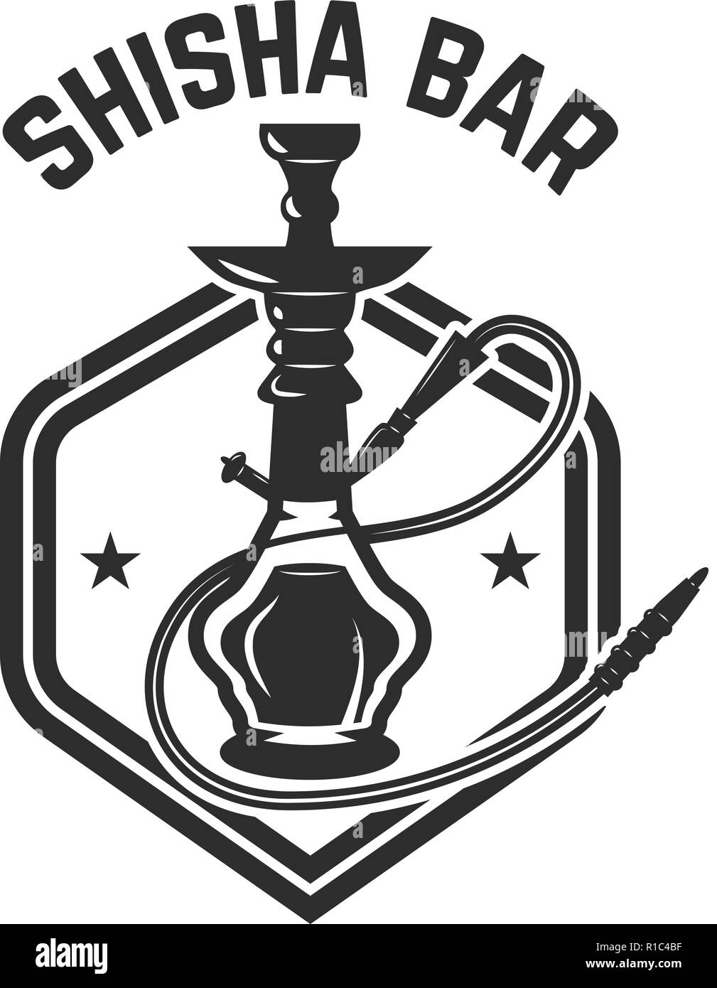 Shisha Shop. Emblem Vorlage mit Shisha. Design Element für Logo, Label