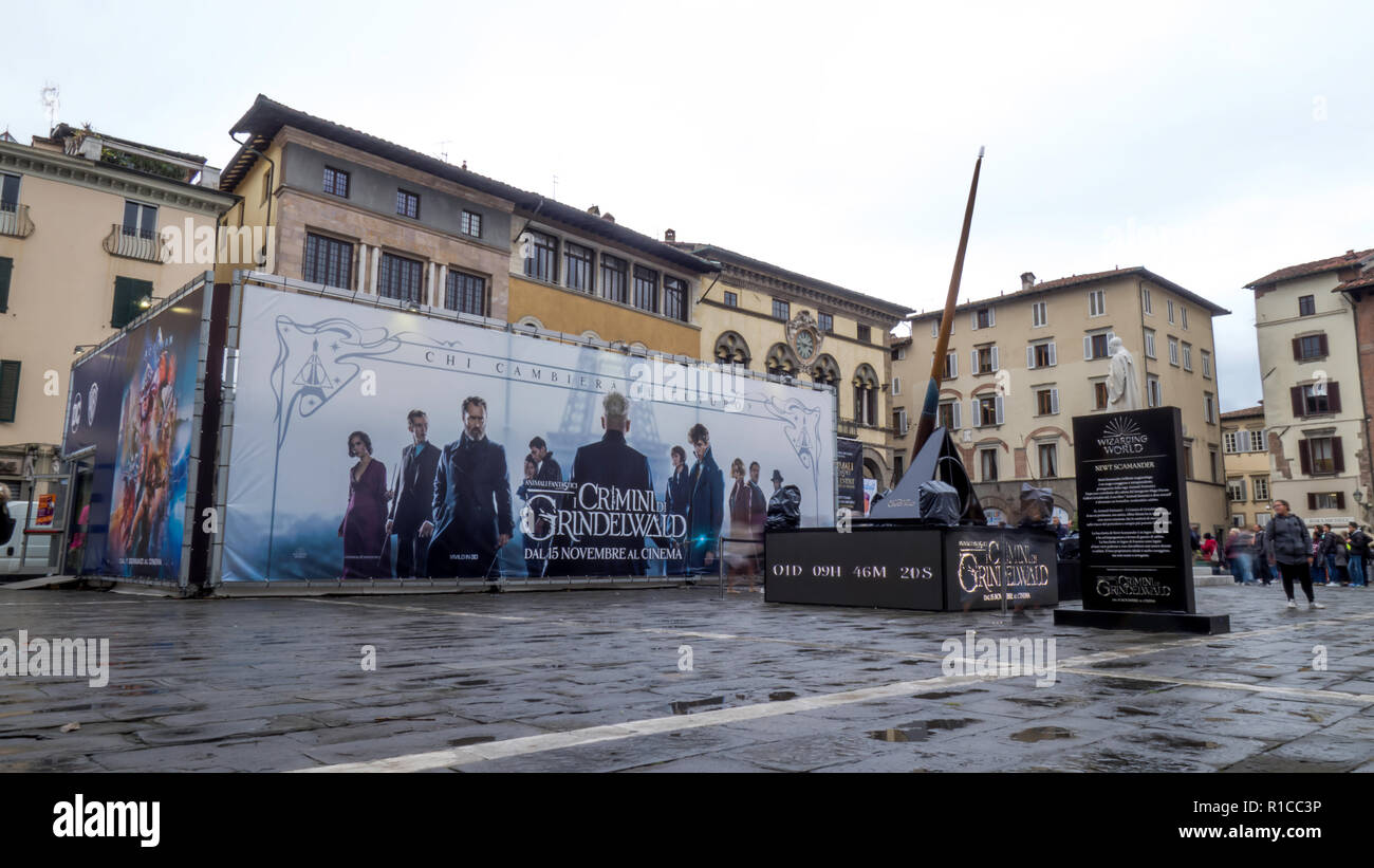 November 2018. Präsentation Stand des Warner Bros Film 'fantastische Tiere: Die Verbrechen, von Grindelwald, in der Piazza San Michele während der Lucca Comics Stockfoto