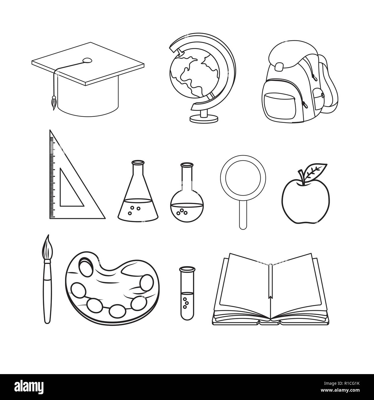 Set Bildung liefert zur Schule Studie Stock Vektor