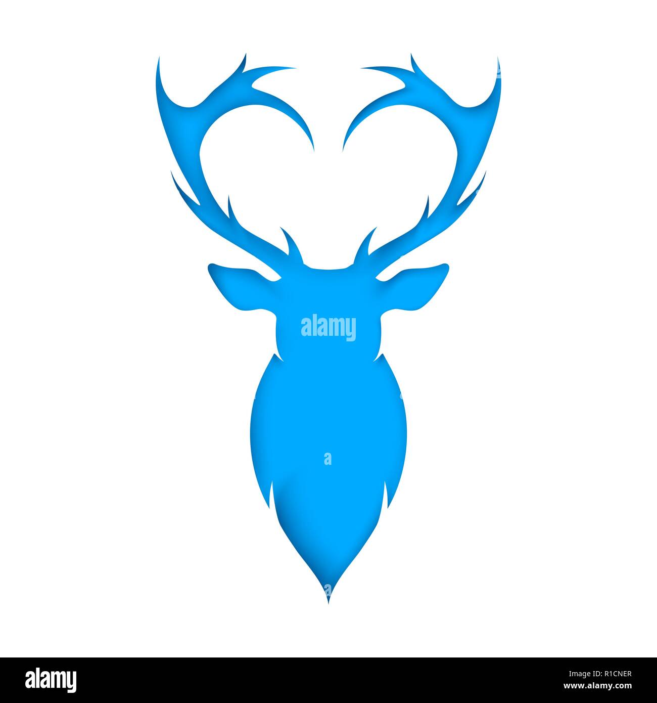 Hirsch Stück Papier. Blau und Weiß. Stock Vektor