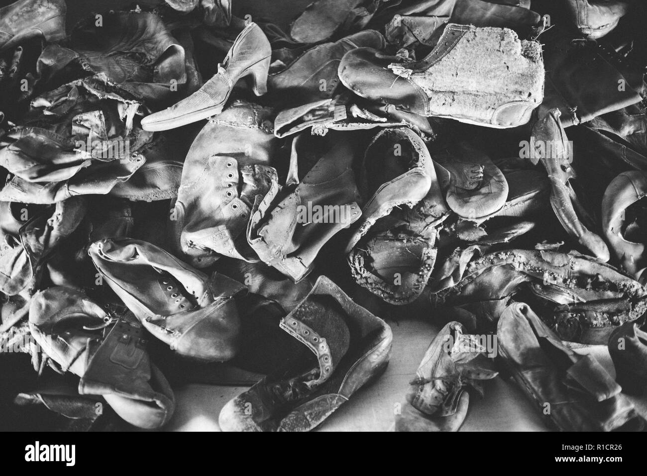 Auschwitz Nazi Konzentrations- und Vernichtungslager. Schuhe der Opfer des KZ Auschwitz. Auschwitz, deutsch besetzten Polen, Europa Stockfoto
