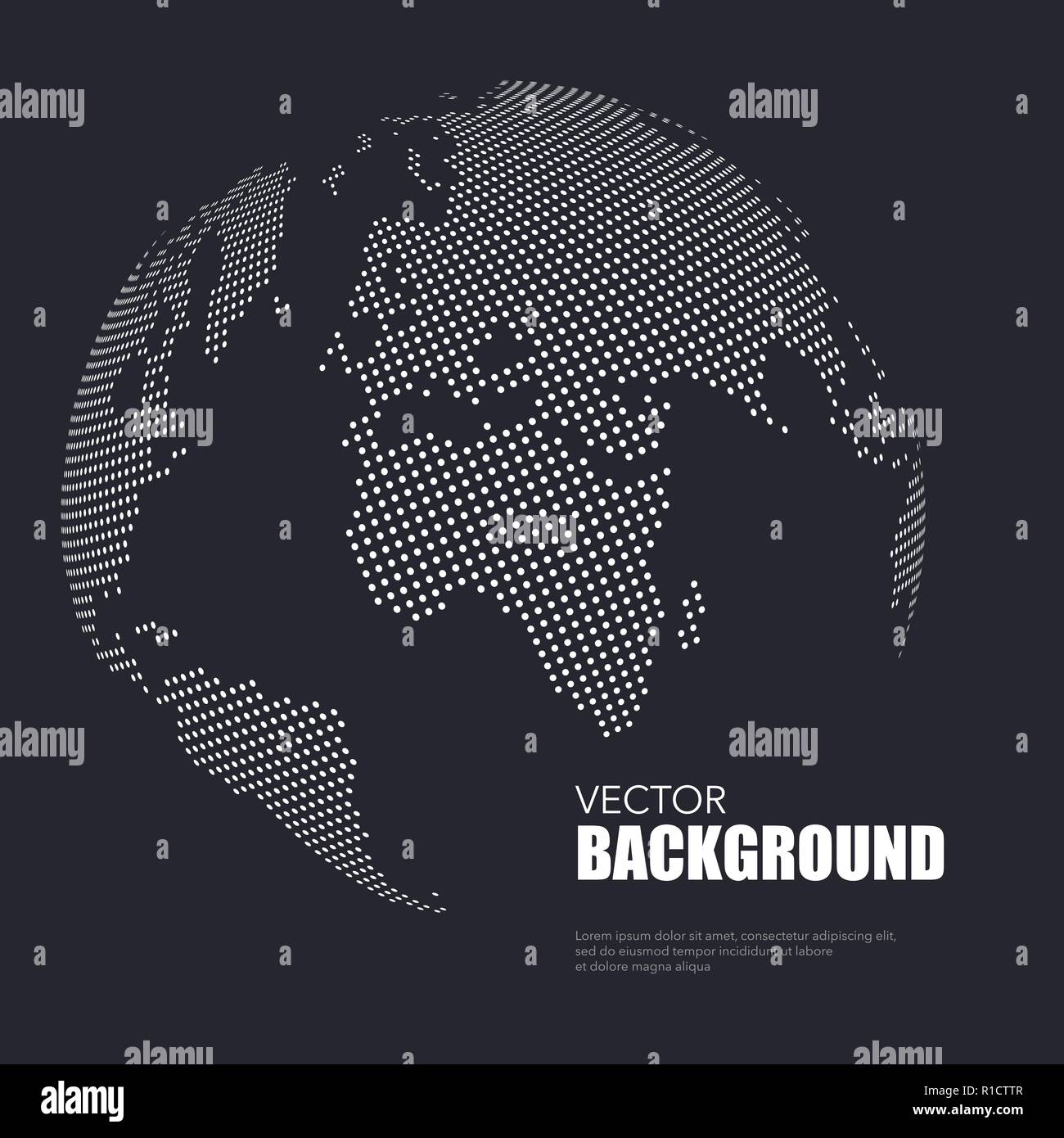 Der dunkle Hintergrund mit weißen gepunkteten Weltkarte mit Mustertext Stock Vektor