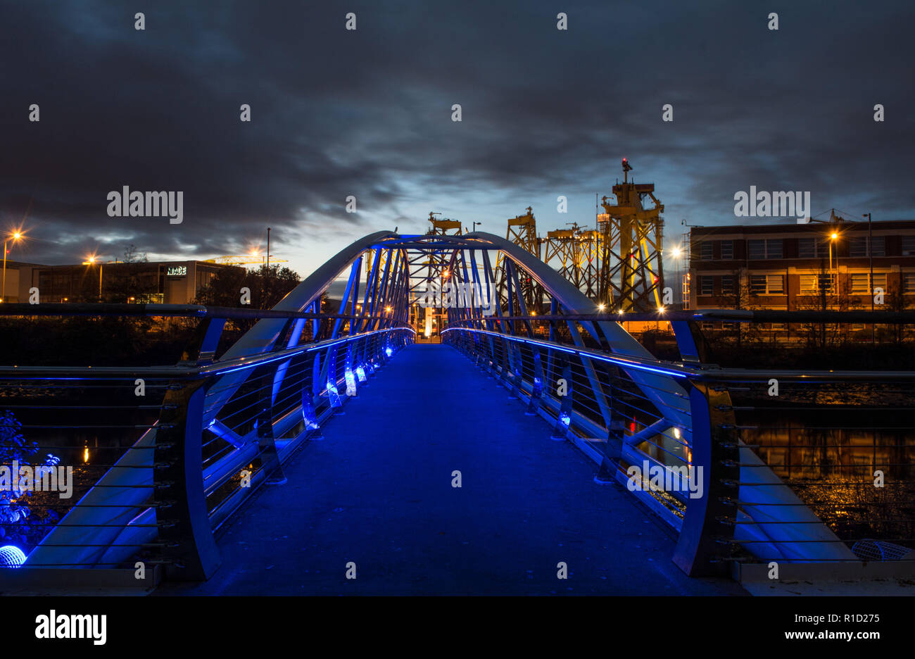 Sam Thompson Brücke Connswater Community Greenway Shorts Aircraft Factory Harland und Wolfe Osten Belfast Nordirland Stockfoto