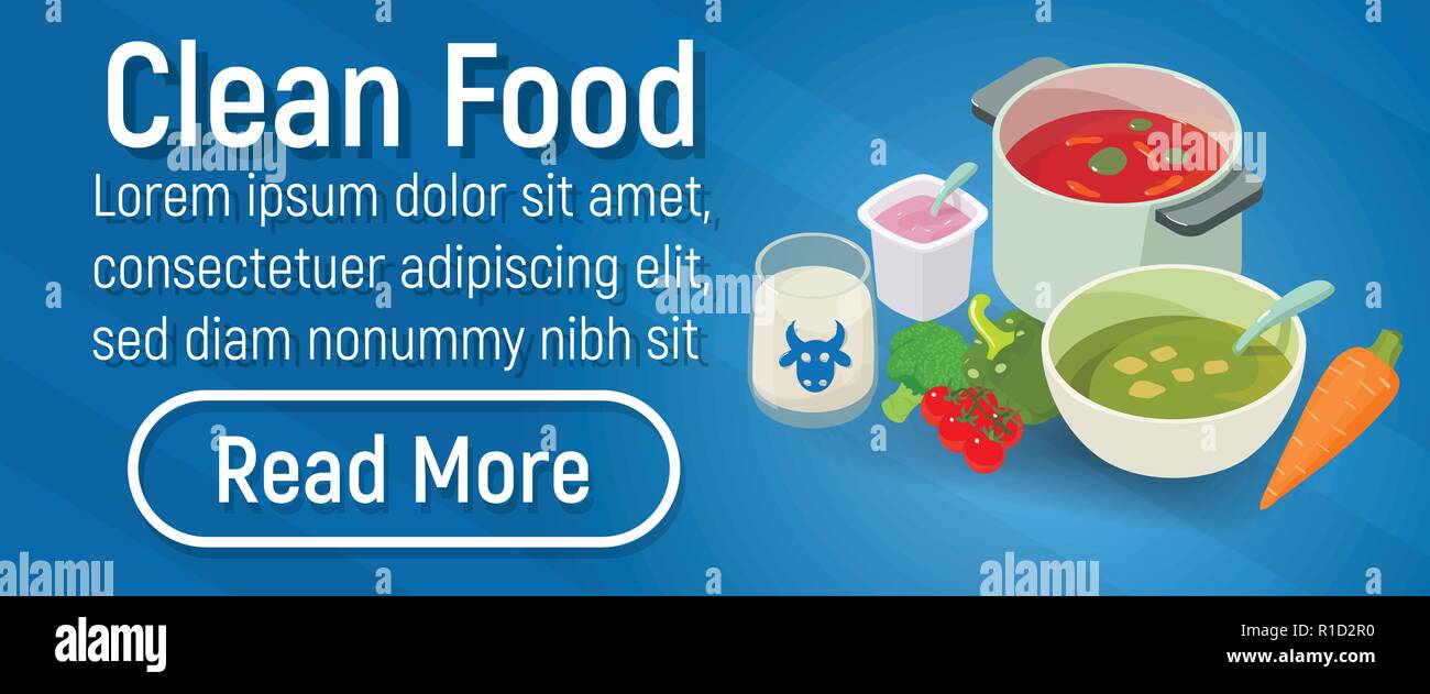 Clean Food Konzept Banner, isometrische Stil Stock Vektor