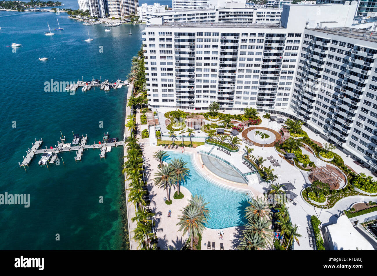 Miami Beach Florida, Biscayne Bay, Luftaufnahme von oben, Flamingo South Beach Eigentumswohnung, Hochhaus Wolkenkratzer Gebäude Gebäude, b Stockfoto