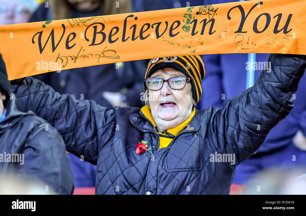 London, Großbritannien. 11. Nov 2018. Ein engagierter Verfechter der Wolverhampton Wanderers in die Premier League Spiel zwischen Arsenal und Wolverhampton Wanderers im Emirates Stadium, London, England am 11. November 2018. Foto von Phil Hutchinson. Nur die redaktionelle Nutzung, eine Lizenz für die gewerbliche Nutzung erforderlich. Keine Verwendung in Wetten, Spiele oder einer einzelnen Verein/Liga/player Publikationen. Credit: UK Sport Pics Ltd/Alamy leben Nachrichten Stockfoto