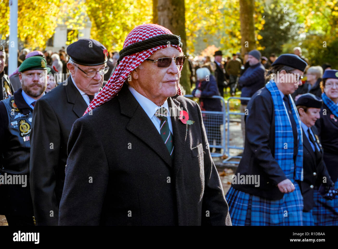 London, Großbritannien. 11. November 2018. Militärischen Veteranen nehmen an der Erinnerung Tag der Parade zum Gedenken an den 100. Jahrestag des Endes des Ersten Weltkriegs. Stockfoto