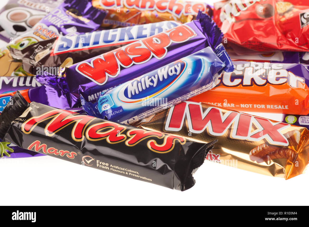 Reichweite der britischen Schokoriegel von Mars und Cadbury Stockfoto