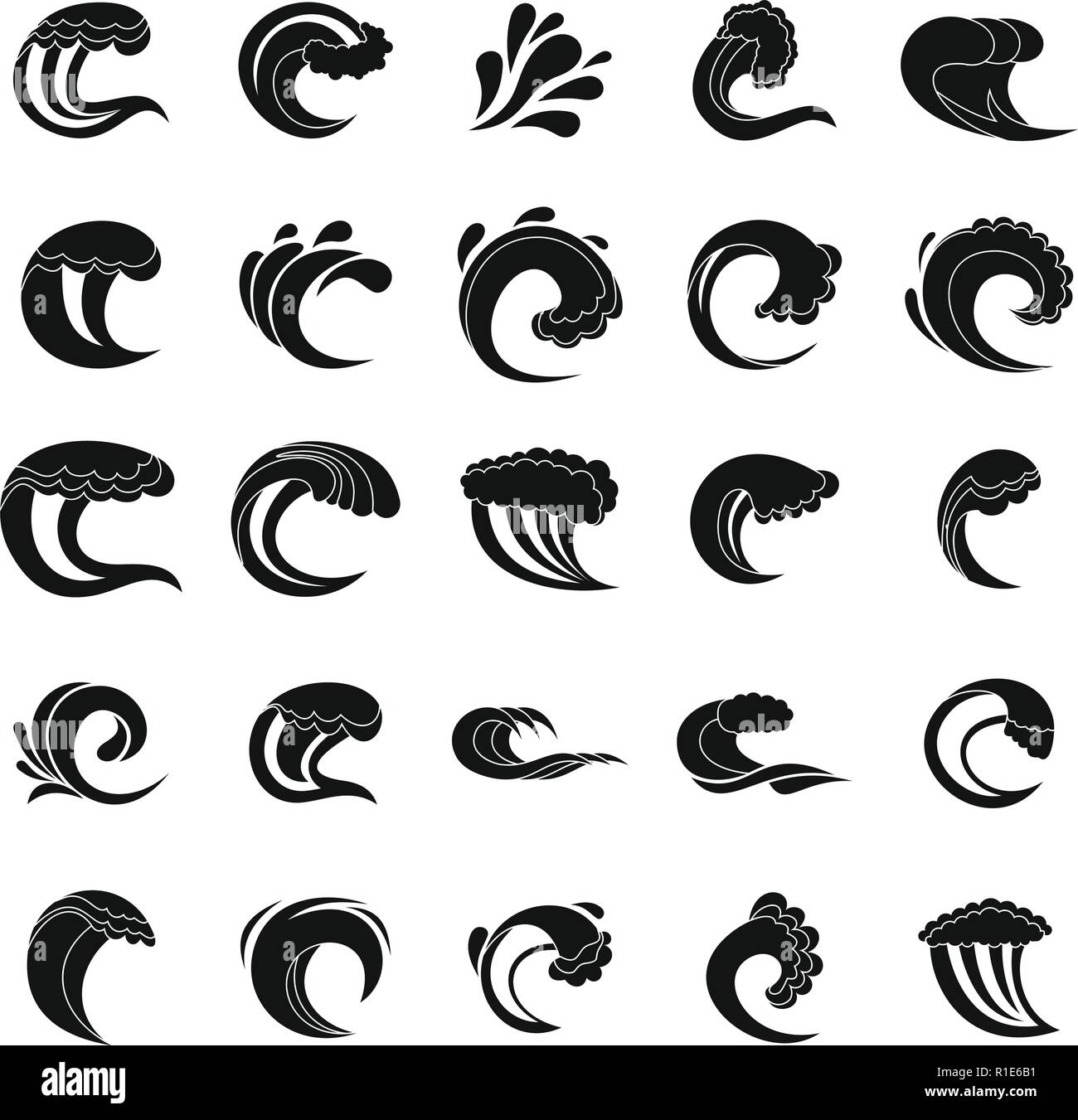 Wasser Welle Symbole gesetzt. Einfache Abbildung: 25 Wasser wave Vector Icons für Web Stock Vektor