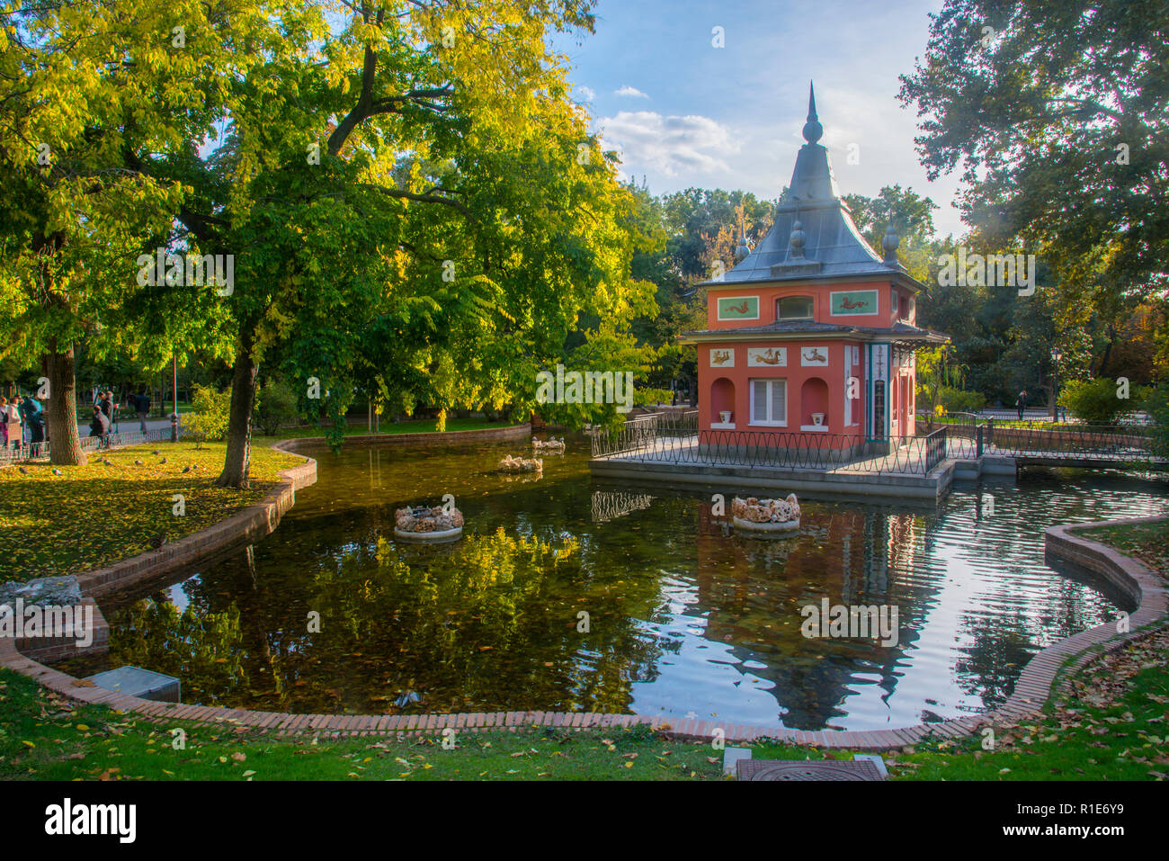 Casita del Pescador. Der Retiro, Madrid, Spanien. Stockfoto