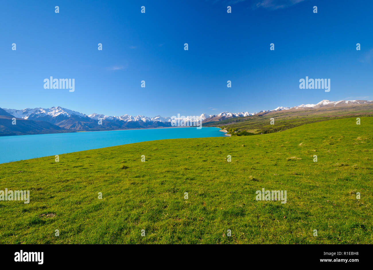 Die Südlichen Alpen von Lake Pukaki in Neuseeland Stockfoto