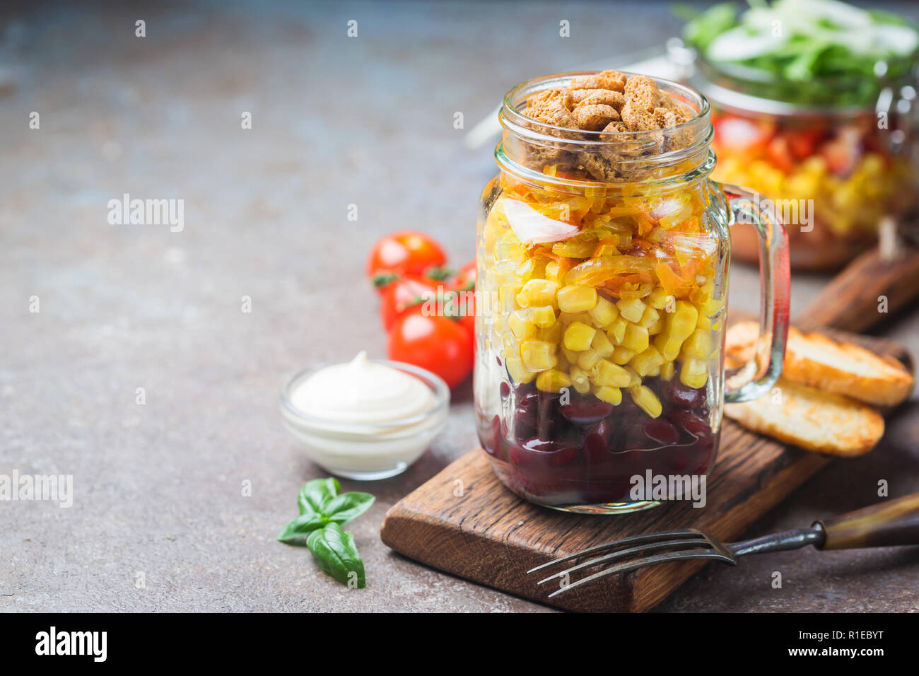 Mason Jar Salat Stockfoto