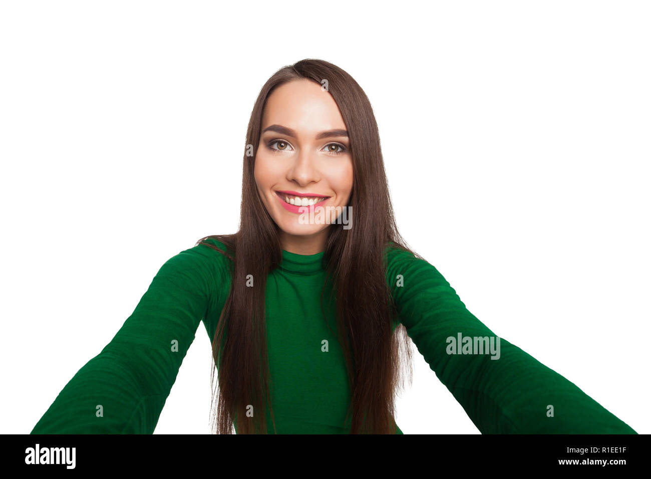 Hübsche junge Mädchen fotografieren selfie im Studio Stockfoto