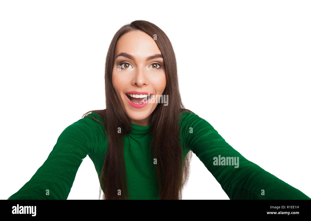 Hübsche junge Mädchen fotografieren selfie im Studio Stockfoto