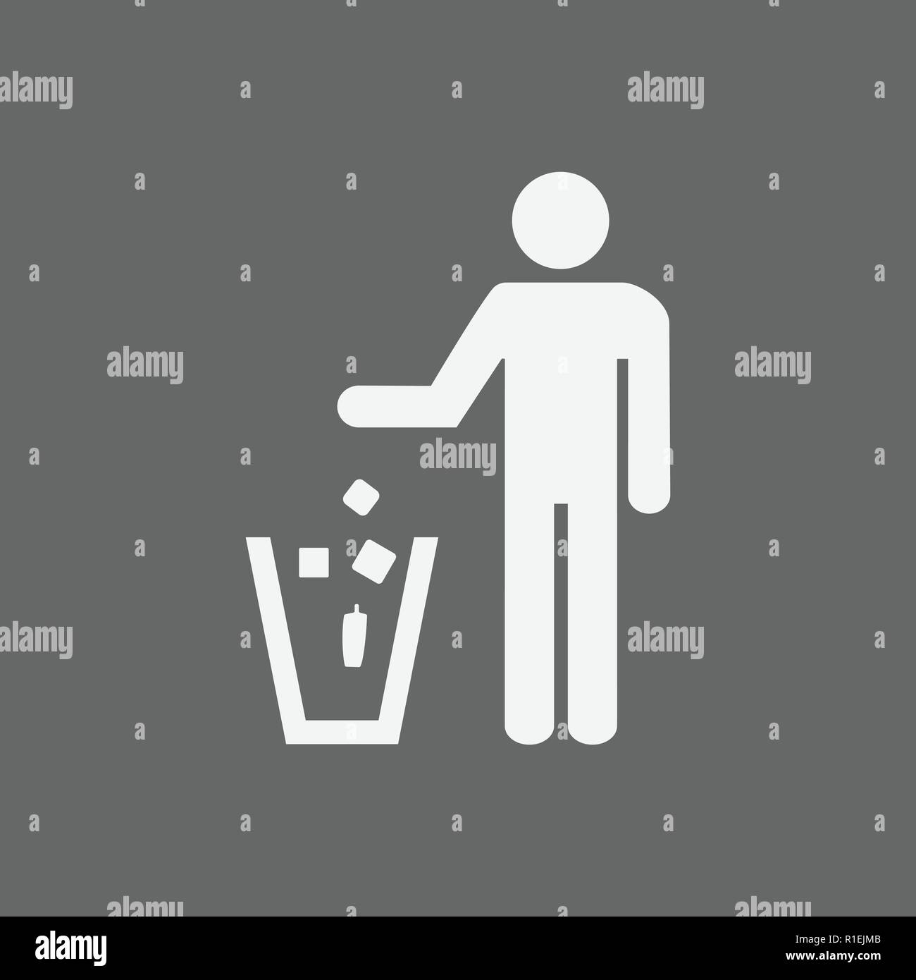 Garbage Symbol. Wurf nicht unterzeichnen. Symbol "Papierkorb". Auf grauem Hintergrund Logo. Flache Vektor Stock Vektor