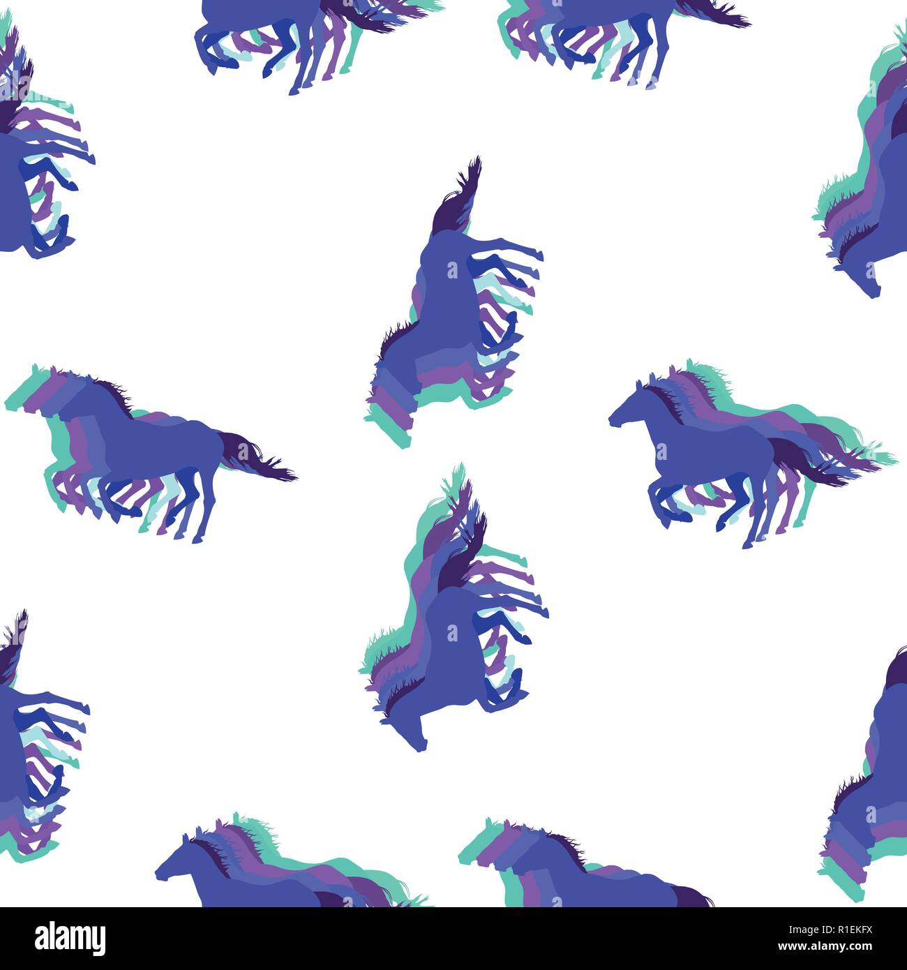 Nahtlose Equestrian vector Pattern mit Pferde in kalten Farben Stock Vektor