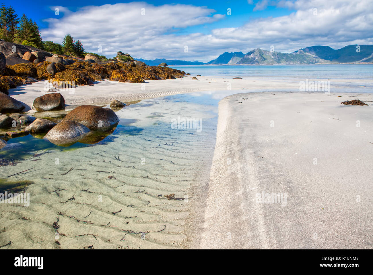 Wunderschöne Aussicht auf eggum Strand in Norwegen, Lofoten, Norwegen, Europa. Stockfoto