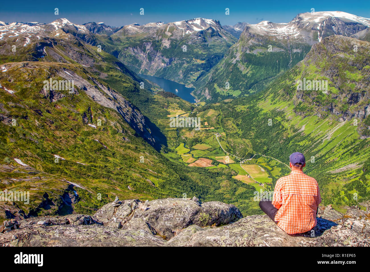 Blick auf den Geirangerfjord in Norwegen, Europa. Stockfoto