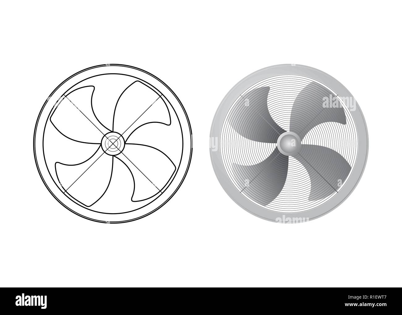 Vier der Lüfterflügel. Propellervektor-Illustration. Lüftungsgeräte. Stock Vektor