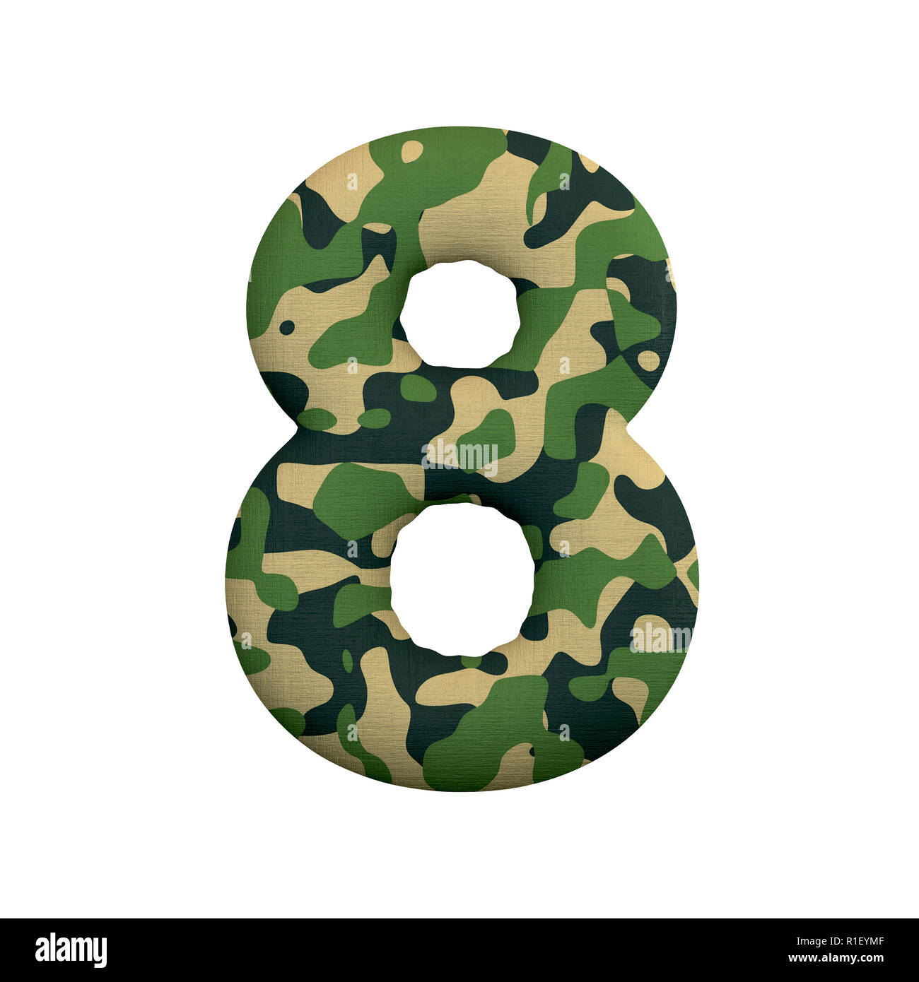 Armee Nummer 8 - 3d Camo Ziffer auf weißem Hintergrund. Dieses Alphabet ist perfekt für kreative Illustrationen verwandten, aber nicht zur Armee, Krieg begrenzt, Stockfoto