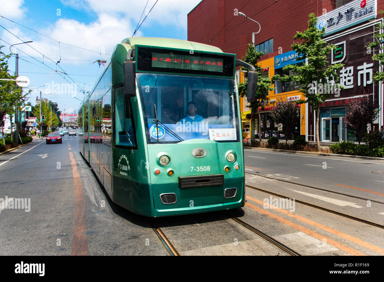 DALIAN, Provinz Liaoning, China - 22 May 2018: Dalian hat eine umfangreiche Tram Service Stockfoto