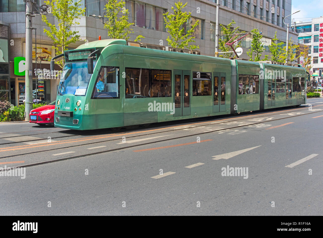 DALIAN, Provinz Liaoning, China - 22 May 2018: Dalian hat eine umfangreiche Tram Service Stockfoto